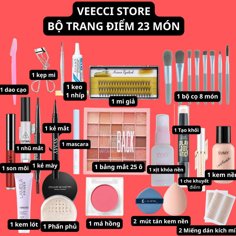 Bộ Trang điểm 23,20,18,17,16,13,11,10,8 đầy đủ cho người mới học makeup siêu tiếc kiệm Veeccistore