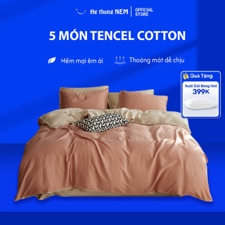  Bộ Grap Giường 5 Món Lụa Tencel 40s Pha Cotton He thong Nem – Set Combo Chăn Ga Gối Đệm 5 Món Trơn Màu Đủ Size Cao Cấp 