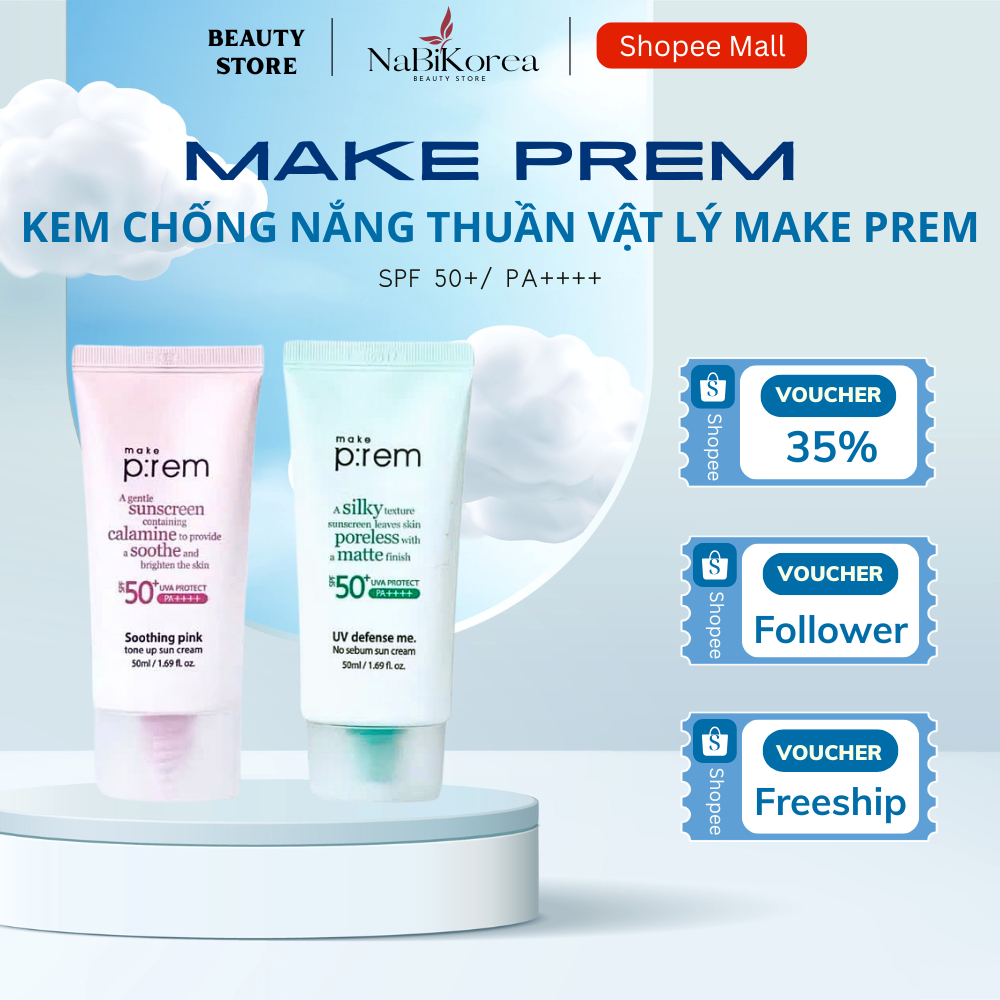 Kem Chống Nắng Vật Lý Make Prem SPF 50+/PA++++ 50ml, Giúp Kiểm Soát Bã Nhờn Và Nâng Tông Trắng Hồng