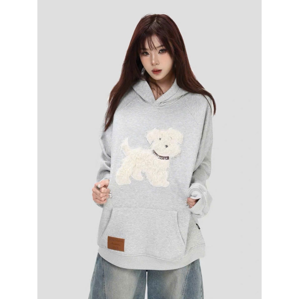 Áo Hoodie Lót Bông Hình Thêu D.o.gg Xù Form Rộng , Chất Nỉ Bông Dày Dặn , Phong Cách Unisex (Kèm Ảnh