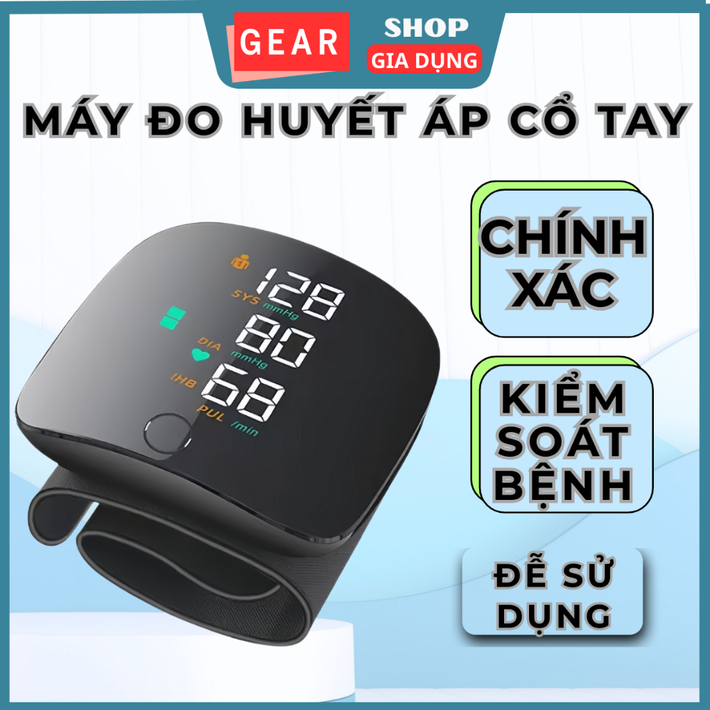 Máy đo huyết áp cổ tay màn hình LED GEARSHOP thông báo kết quả bằng giọng nói bằng tiếng việt sử dụng đơn giản chính xác