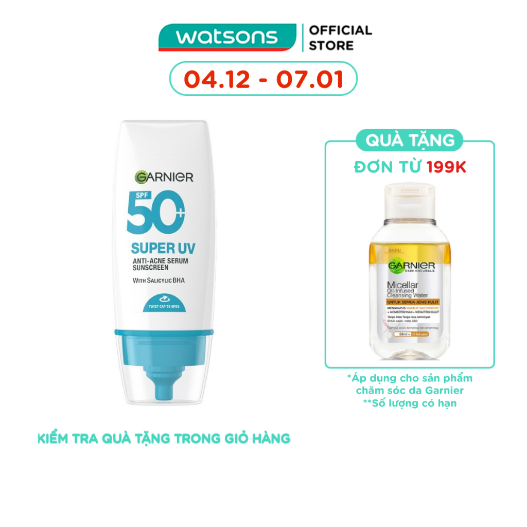  Kem Chống Nắng Garnier Super UV Anti-Acne Serum Sunscreen SPF50+ PA++++ 30ml 