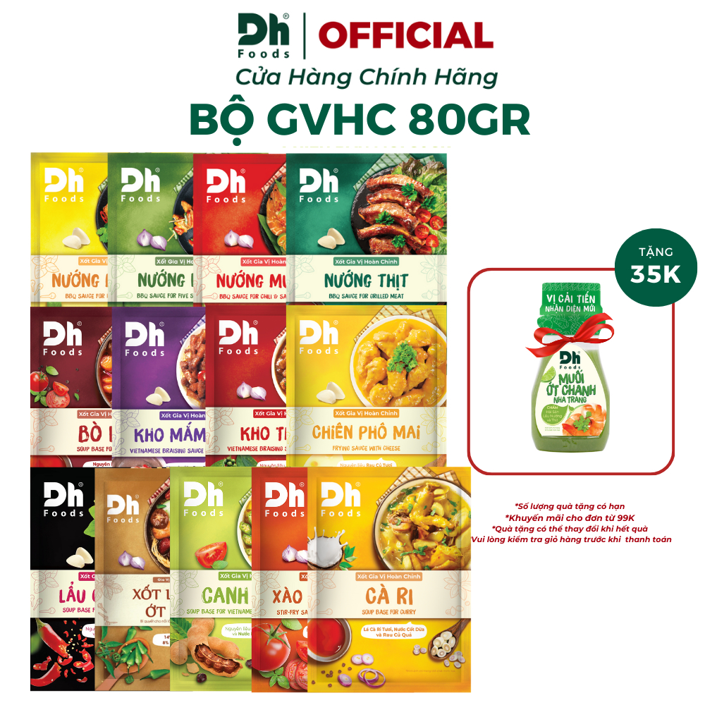  Bộ Gia Vị Hoàn Chỉnh Dh Foods - Sốt Gia Vị Nấu Ăn Sốt Ướp Thịt Nướng Gia Vị Nấu Lẩu Canh Chua Kho Thịt Tiện Lợi 80g 