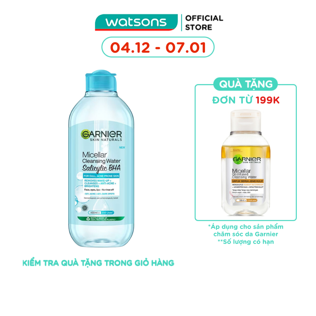 Nước Tẩy Trang Garnier Micellar Cleansing Water Salicylic BHA 400ml