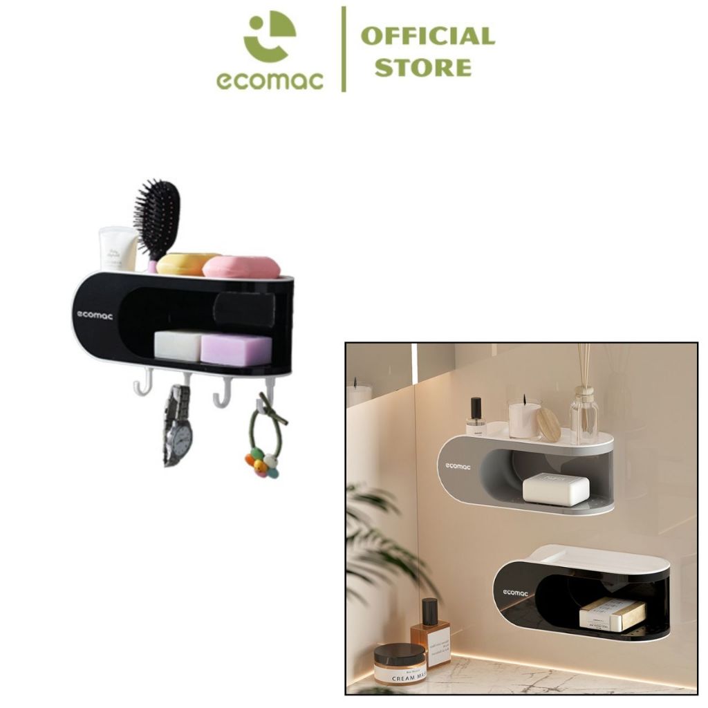 Khay Đựng Xà Phòng ECOMAC Có Ngăn Để Đồ, Móc Treo, Không Cần Khoan Đục EC26