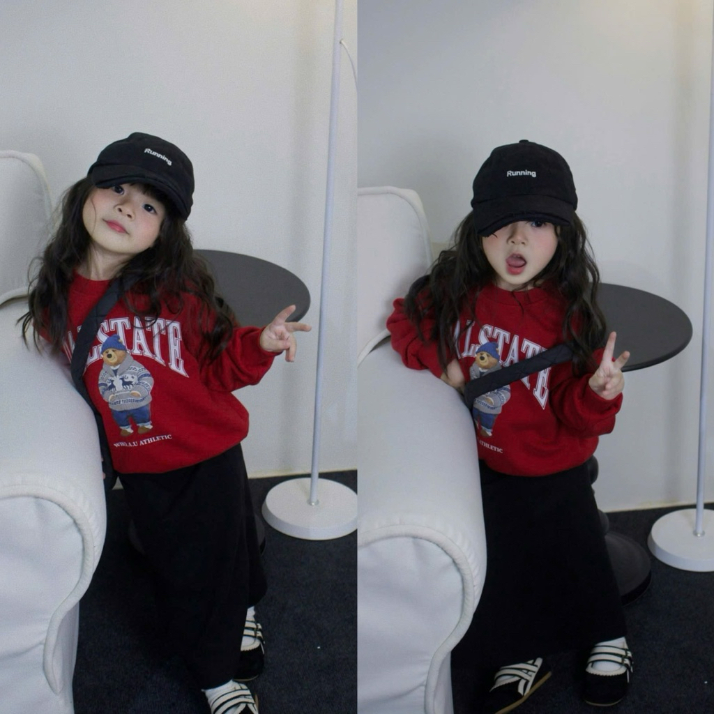 Áo nỉ cổ tròn Gấu whoau cho bé trai bé gái, áo swt thu đông cho bé