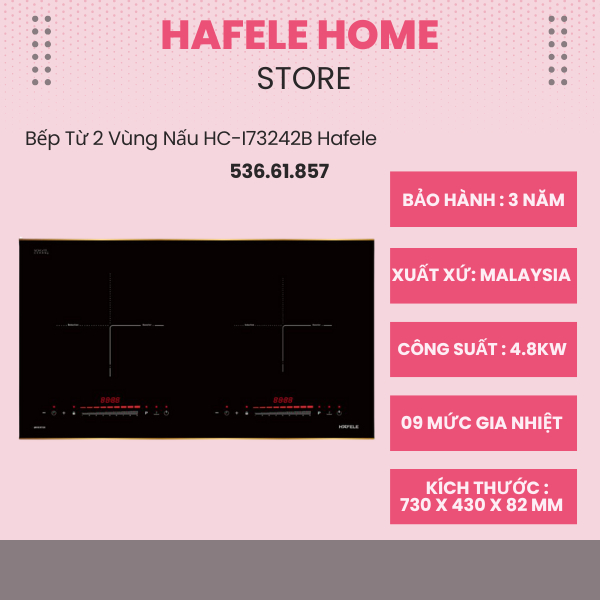Bếp Từ 2 Vùng Nấu Hafele HC-I73242B 536.61.857 – 9 Mức Gia Nhiệt –Giữ Ấm - Gia Nhiệt Nhanh