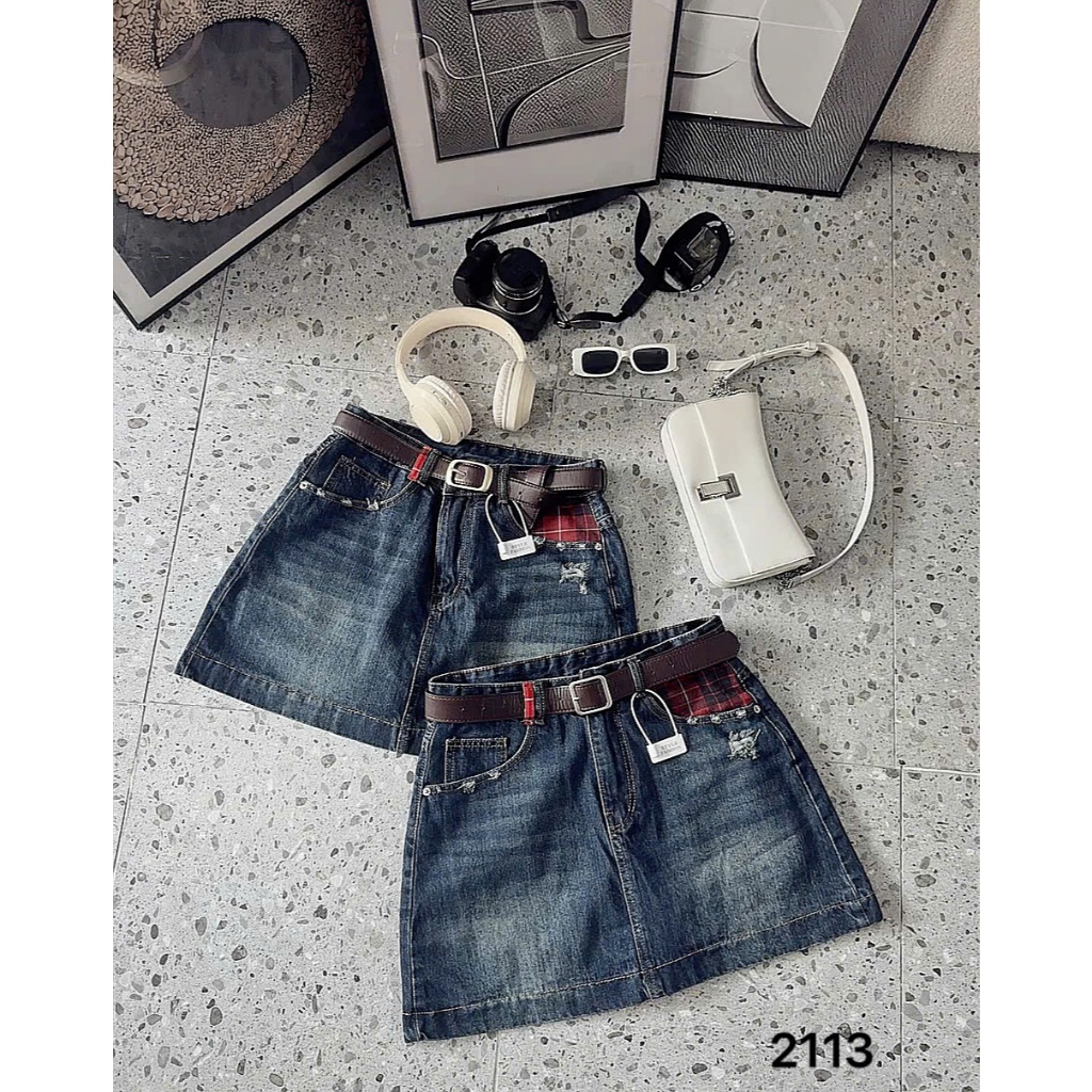 Chân váy jean nữ hàng QC kiểu túi sọc ca rô Bigsize 55kg-90kg form dáng a cao cấp thời trang bigsize 2Kjeans QC2113 | BigBuy360 - bigbuy360.vn
