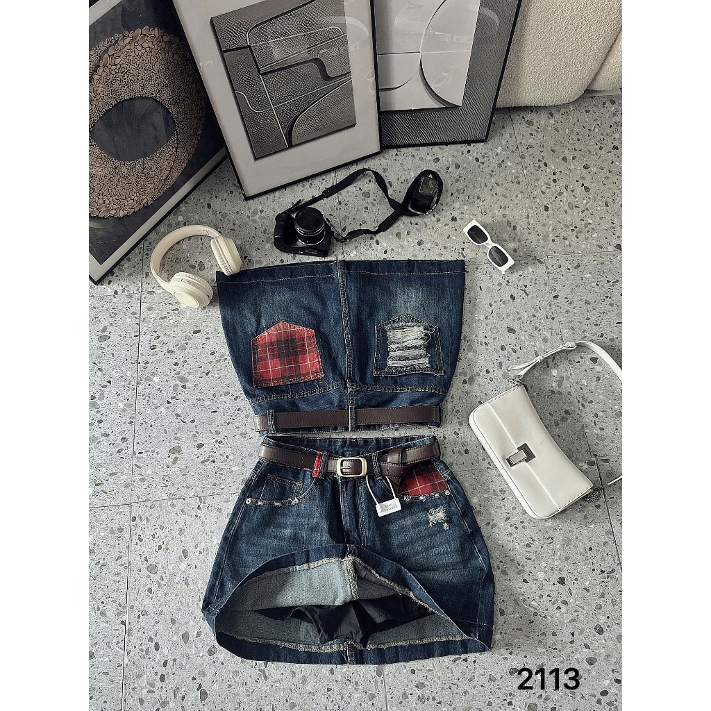 Chân váy jean nữ hàng QC kiểu túi sọc ca rô Bigsize 55kg-90kg form dáng a cao cấp thời trang bigsize 2Kjeans QC2113 | BigBuy360 - bigbuy360.vn