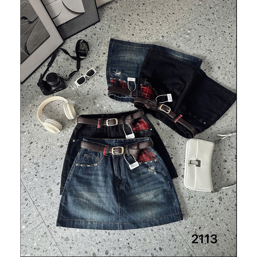 Chân váy jean nữ hàng QC kiểu túi sọc ca rô Bigsize 55kg-90kg form dáng a cao cấp thời trang bigsize 2Kjeans QC2113 | BigBuy360 - bigbuy360.vn