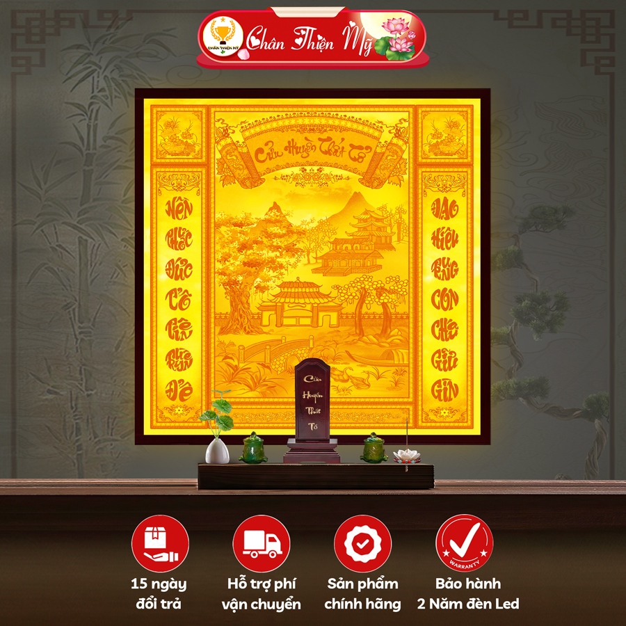 Tranh Thờ Cửu Huyền Thất Tổ In Tranh Trúc Chỉ CHÂN THIỆN MỸ, Trang Trí Bàn Thờ Gia Tiên TC-TV-86