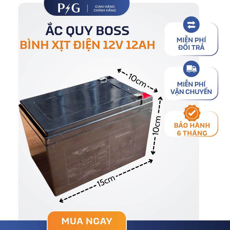 Ắc Quy 12V 12AH BOSS chuyên dùng cho Bình phun thuốc trừ sâu, loa kẹo kéo | Bảo hành 6T