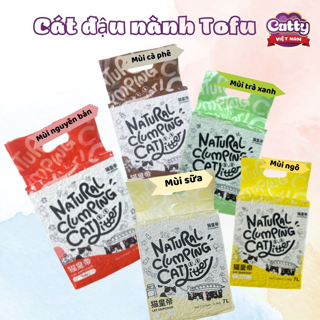 Cát vệ sinh đậu nành Tofu 7L, cát cho mèo khử mùi vón cục tốt 2,4KG