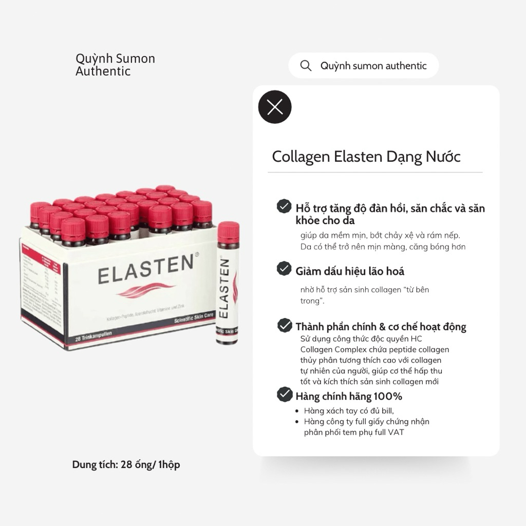 Collagen Elasten Đức 28 Ống – Bổ Sung Collagen, Đẹp Da, Tăng Độ Đàn Hồi, Dạng Nước Dễ Uống