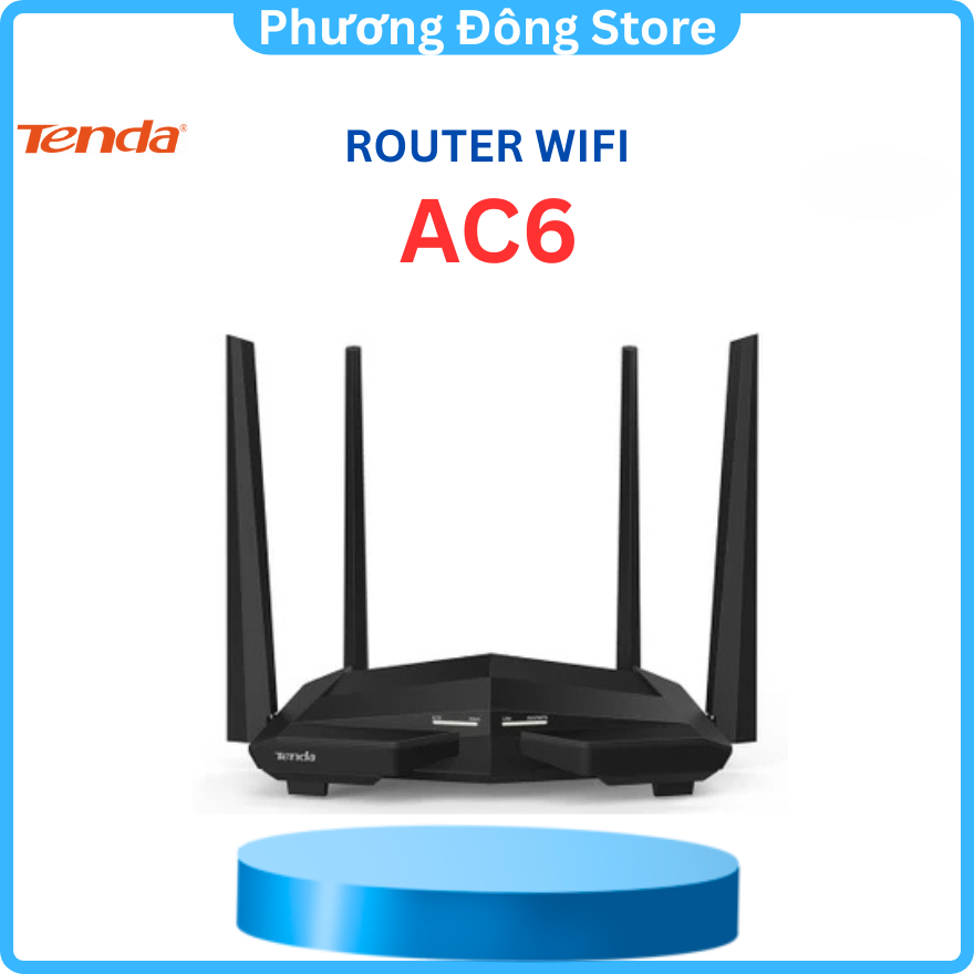 Router Wifi Tenda AC6 băng tần kép AC1200, Phủ sóng 15m - hàng chính hãng