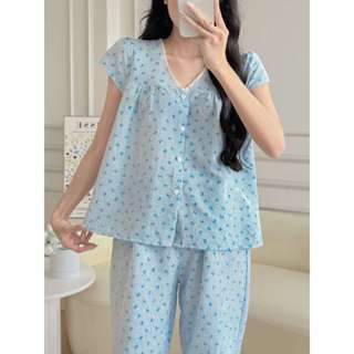  Bộ đồ ngủ mặc nhà nữ quần lửng áo sát nách cổ tròn chất Cotton Lụa Mango Đũi Kate đủ size 