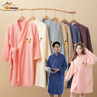 Váy Tắm Lông Cừu San Hô Tay Dài Mùa Đông, Khăn Tắm Thấm Hút Nhanh, Áo Choàng Tắm Thêu Mặt Cười