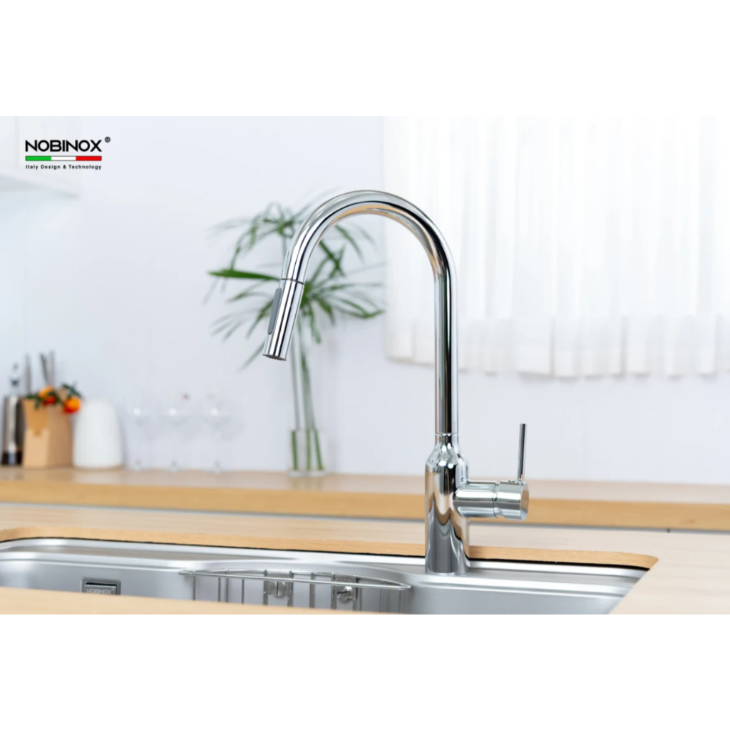 Vòi rửa bát NOBINOX AQUA NX660 | Vòi dây rút Nóng Lạnh | HÀNG CHÍNH HÃNG
