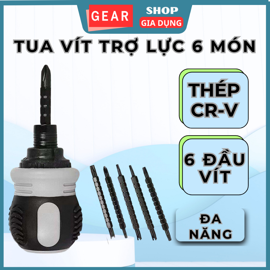 Tua vít trợ lực đảo chiều có nam châm chất liệu thép CR-V bền bỉ GEARSHOP kèm 6 vít