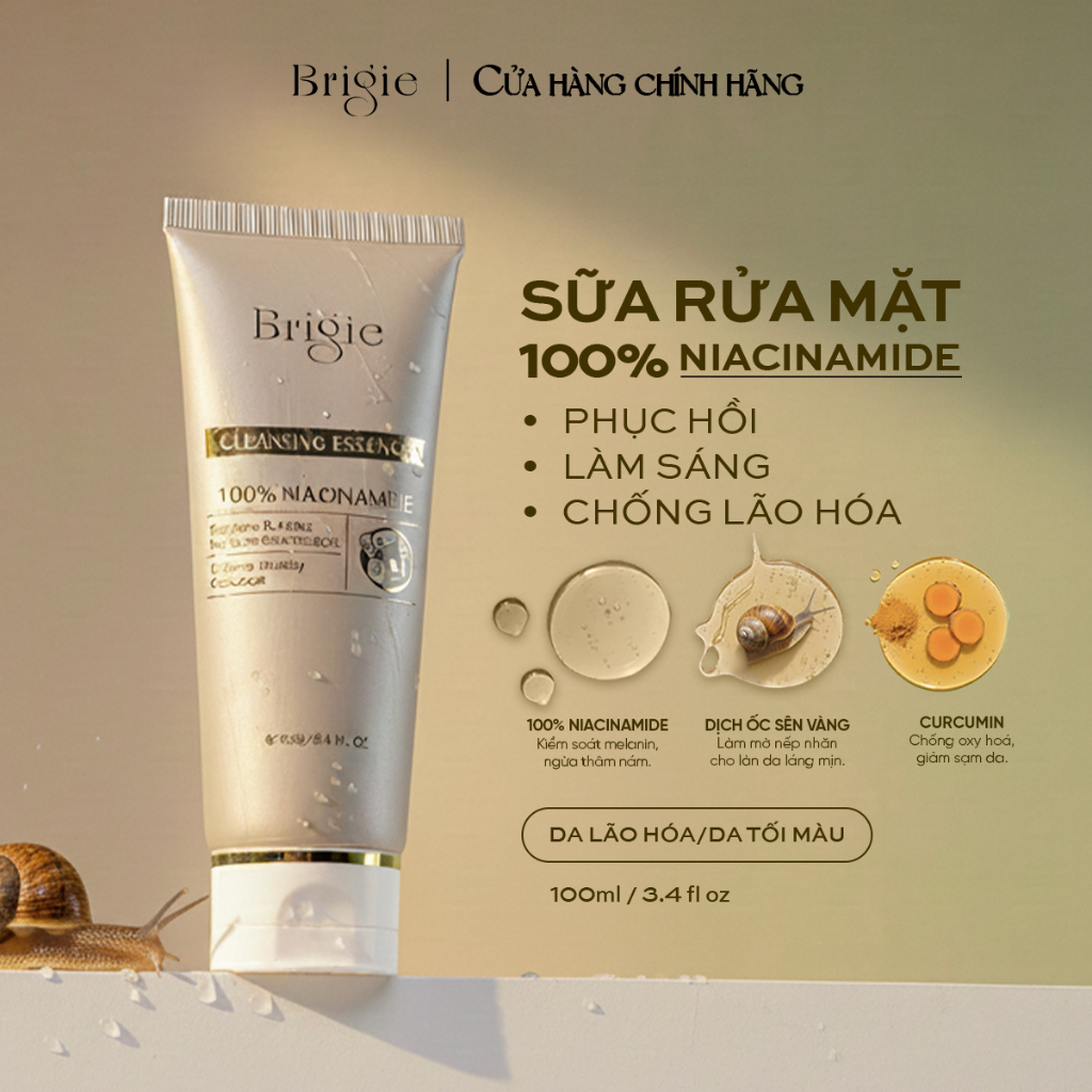 Sữa Rửa Mặt Brigie Niacinamide Tinh Khiết - Dưỡng Sáng, Phục Hồi Và Chống Lão Hoá 100ml