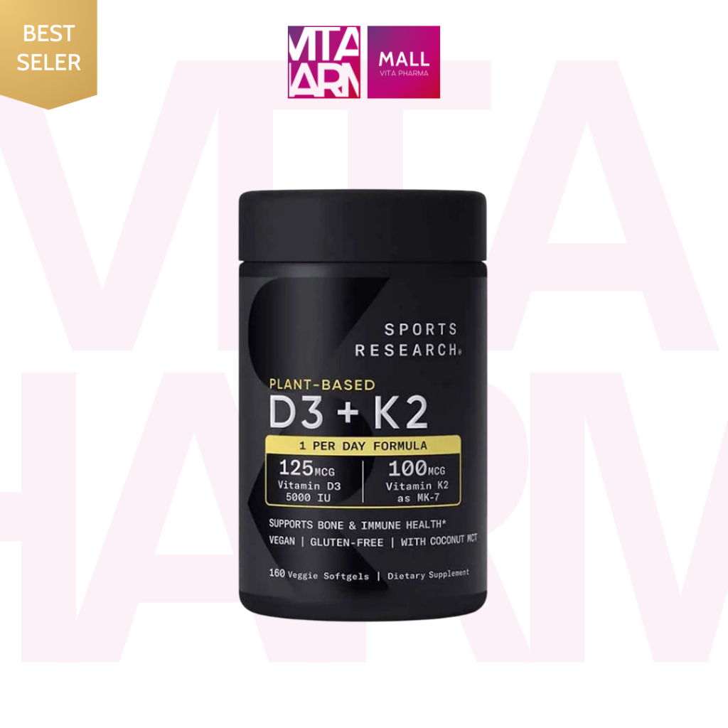 Viên Uống Bổ Sung Vitamin Hỗ Trợ Xương Khớp Sport Research Plant-Based D3 + K2 160 Viên