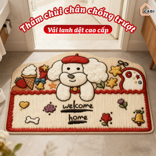 Thảm Chùi Chân Vải Lanh Dệt Cao Cấp GADI, Hình Chó Con Dễ Thương, Thảm Lau Chân Chống Trượt Trang Trí Cửa Ra Vào