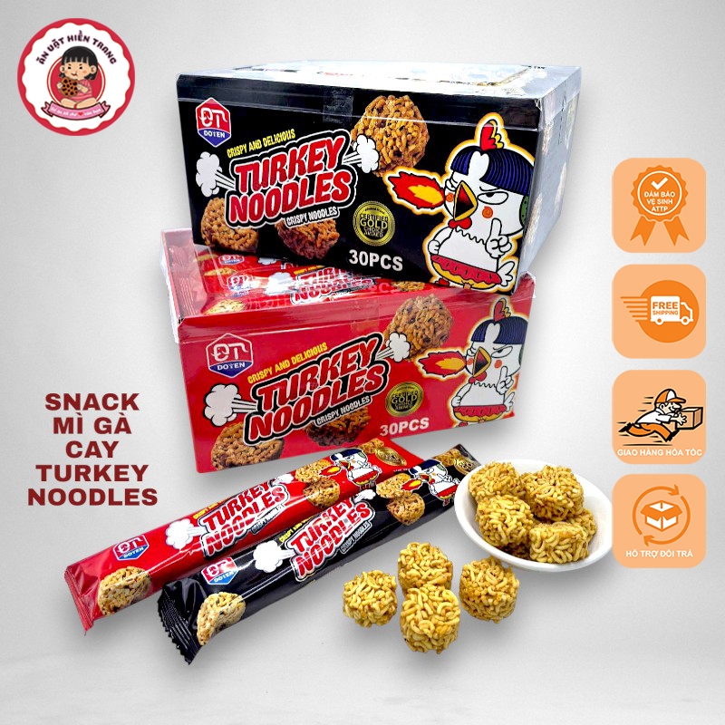 [Hộp 30 gói] Mì Viên Cay Turkey Noodles, Mì Gà Viên Ăn Liền