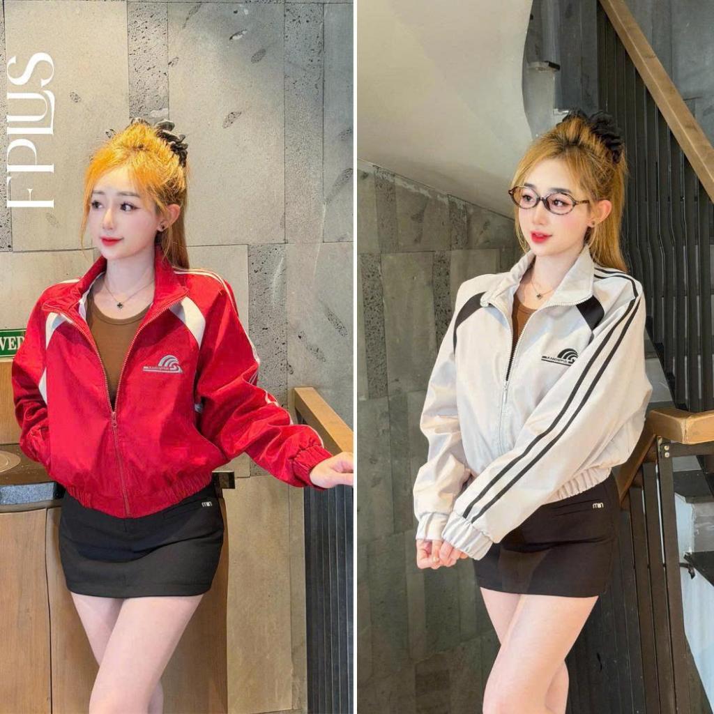 Áo khoác gió nữ form lửng FR104 chất dù dày dặn phối kẻ sọc năng động, cá tính