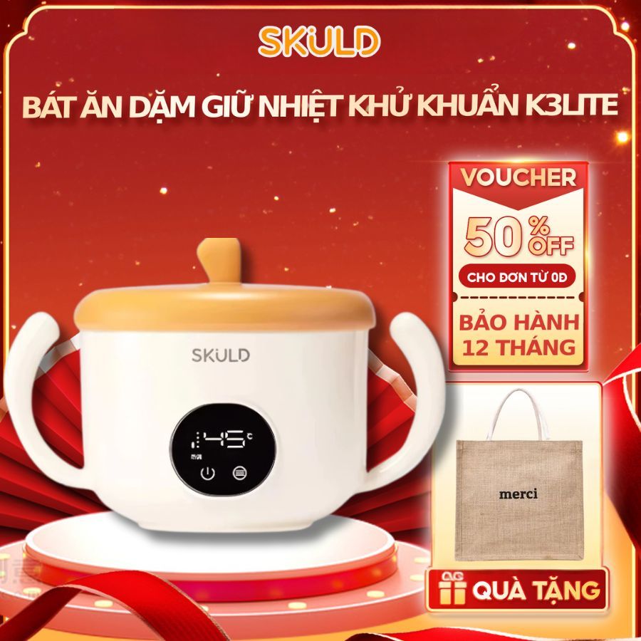  Bát Ăn Dặm Giữ Nhiệt SKULD K3LITE  Bình Ủ Cháo Tích Điện Cảm Ứng Thông Minh Khử Khuẩn & Thanh Trùng An Toàn Cho Bé 