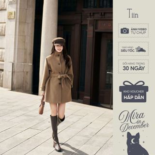   BST Mira  TIINSTORE Áo khoác dạ thanh lịch thiết kế cổ đứng đai cá tay  Kèm đai  sang trọng ADK.2510.372 