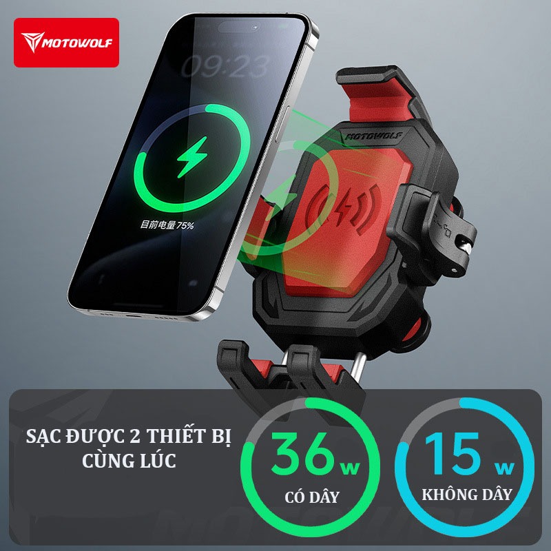 Giá Đỡ Điện Thoại Chống Rung Motowolf MH2 Chính Hãng – Gắn Ghi Đông/Chân Gương – Xoay 360 – Khóa Chố