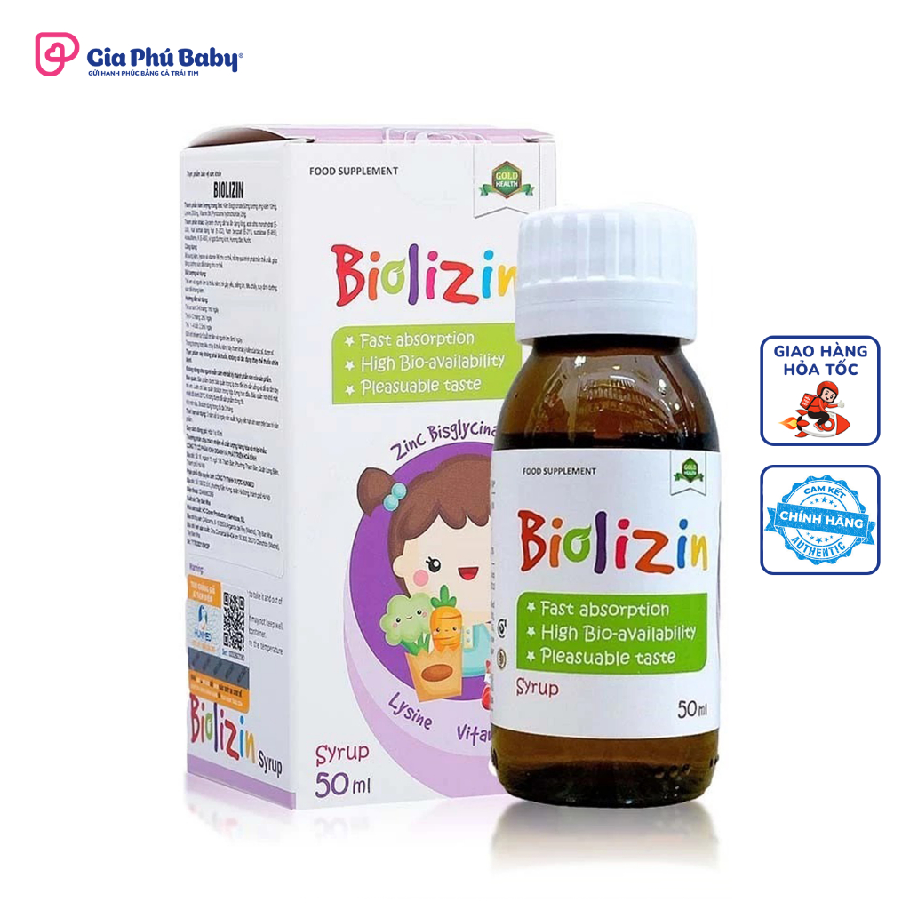 Biolizin Kẽm Zinc Lysine Cho Bé – Siro Ăn Ngon, Bổ Sung Vitamin B6, Tăng Cường Đề Kháng