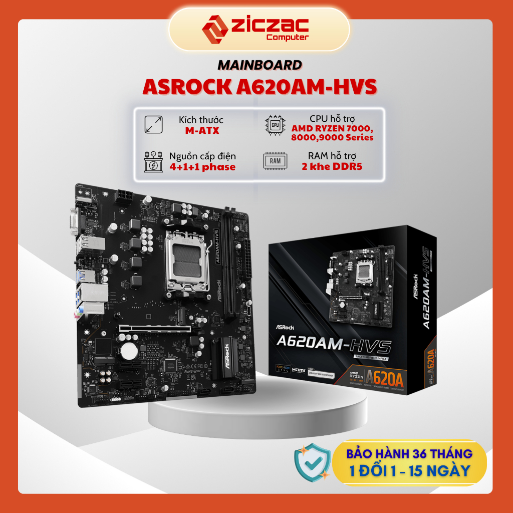 Mainboard ASRock A620AM-HVS ( AMD AM5, DDR5 ) - Chính hãng