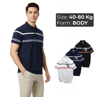  Áo Polo Nam Body ReYES RSB004 Cao Cấp Vải Cá Sấu Lạnh 4 Chiều Kẻ Sọc Ngang Đẹp  Trắng Đen Navy  
