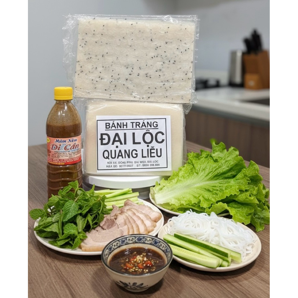 . Combo Cuốn Thỏa Thích: Bánh Tráng Gạo Mè 600g + Bánh tráng gạo  Đại Lộc 500g  + Mắm Nêm Dì Cẩn 500