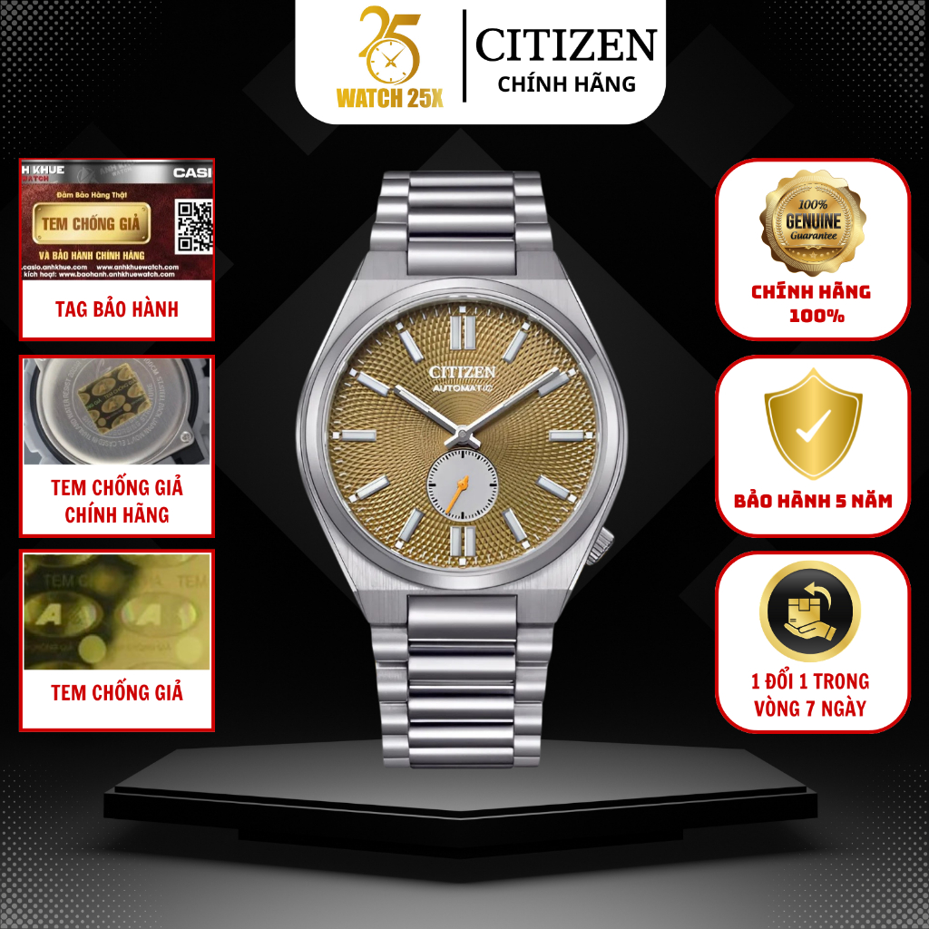 Đồng Hồ Nam Citizen NK5010-51X Watch25x - Cơ Lịch Lãm Mặt Vàng Đồng Họa Tiết Guilloche Thanh Nhã