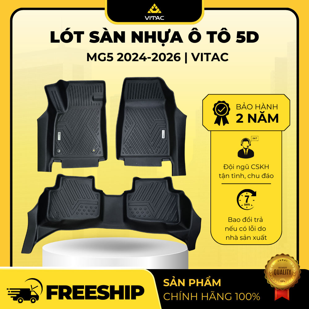 Lót sàn nhựa ô tô 5D tràn viền đúc khuôn MG5 2024–2026 | Nhựa TPV cao cấp (3 tấm/bộ) – Vitac