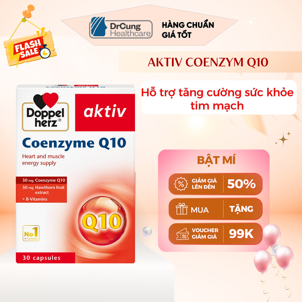 Coenzyme Q10 (Doppelherz) - Viên Uống Bổ Sung Coenzyme Q10 Và Vitamin Hỗ Trợ Sức Khỏe Tim Mach