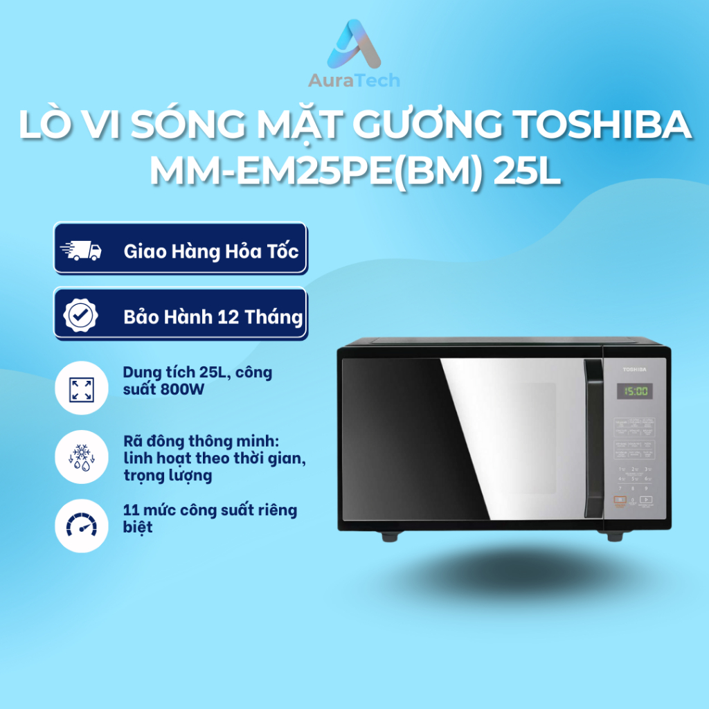 Lò vi sóng mặt gương Toshiba MM-EM25PE(BM) 25L - Bảo hành chính hãng 12 tháng