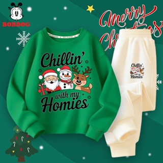  Bộ quần áo nỉ cho bé trai bé gái BOBDOG chất nỉ da cá in hình người tuyết ÔNG GIÀ noel MX-KS454 