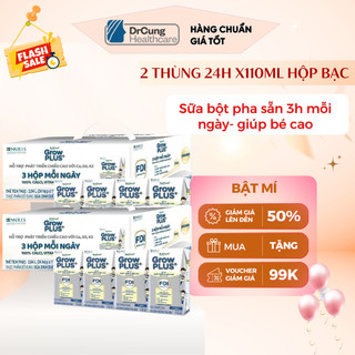  2 Thùng GROW BẠC 24 Hộp 110ml Sữa Dinh Dưỡng Nutifood GrowPLUS+ Cao Lớn Vượt Trội Hộp  Tổng 48 hộp  x 110ml  