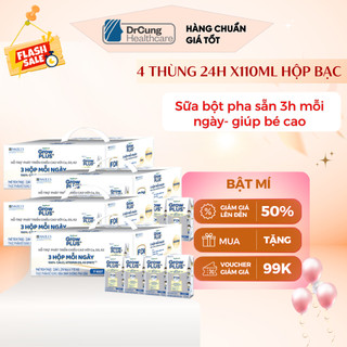  Combo 4 Thùng  GROW  BẠC  24 Hộp 110ml  96Hx110ml  Sữa Dinh Dưỡng Nutifood GrowPLUS+ Cao Lớn Vượt Trội 