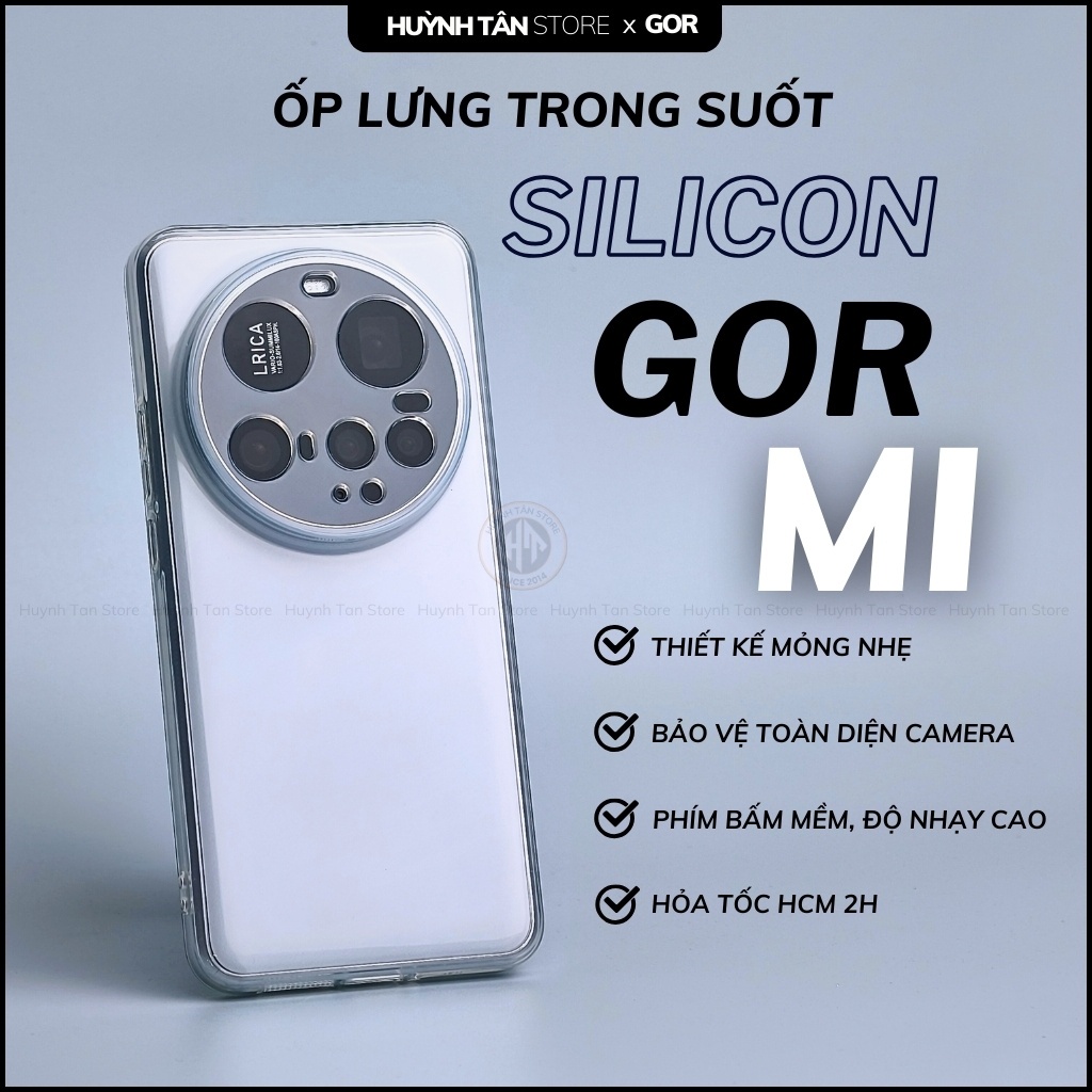 Ốp lưng mi 17 pro max 15 ultra 15t pro 14t 14 12 k80 k70 k60 silicon trong suốt hãng GOR viền camera