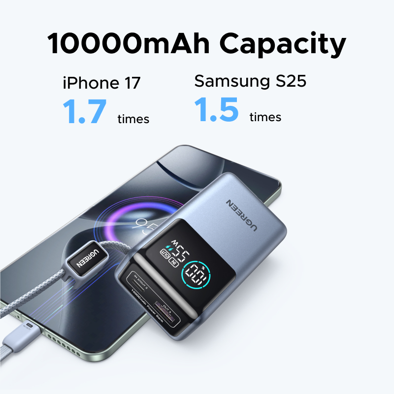 【With cáp loại c】Pin Dự Phòng UGREEN Sạc PB72710000mAh 55W 3 Cổng Cáp Tích Hợp, đèn LED màn hình | BigBuy360 - bigbuy360.vn