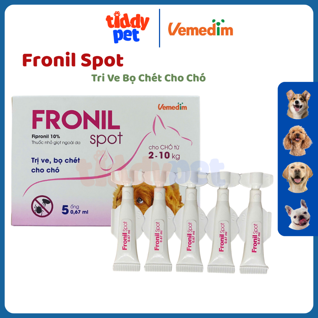 VMD Fronil Spot Tuýp Nhỏ Gáy Loại Bỏ Ve Rận Bọ Chét Cho Chó - 1 Hộp 5 Tuýp