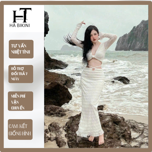 Đồ bơi bikini đi biển hai mảnh áo xoắn ren + chân váy ren dài sành điệu,HÀ BIKINI [ Áo Xoắn ren ] Kèm mút | BigBuy360 - bigbuy360.vn