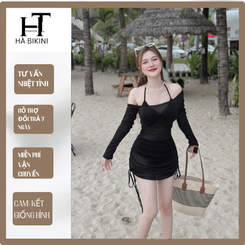 Bikini, Đồ Bơi đi biển 3 món bikini áo bra có mút kèm đầm thun giấy chuẩn hình 2 màu HÀ BiKiNi TH004 | BigBuy360 - bigbuy360.vn