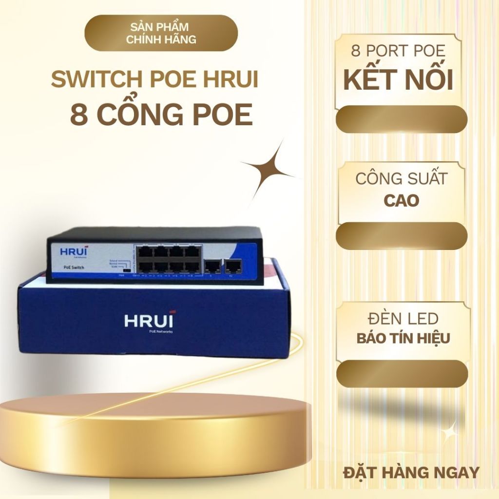 SWITCH POE 8 PORT HRUI HR902-AF-82N TỐC ĐỘ 10/100M 2 Uplink, CÔNG SUẤT TỔNG 150W, LED HIỂN THỊ