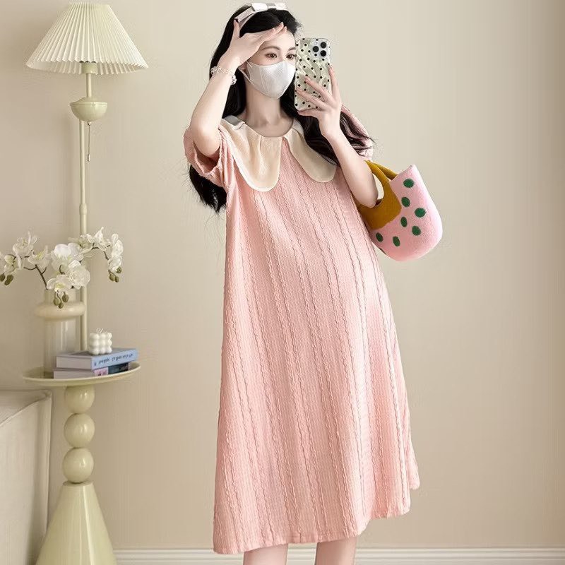 Váy bầu công sở Myla thiết kế dáng xuông phối cổ be