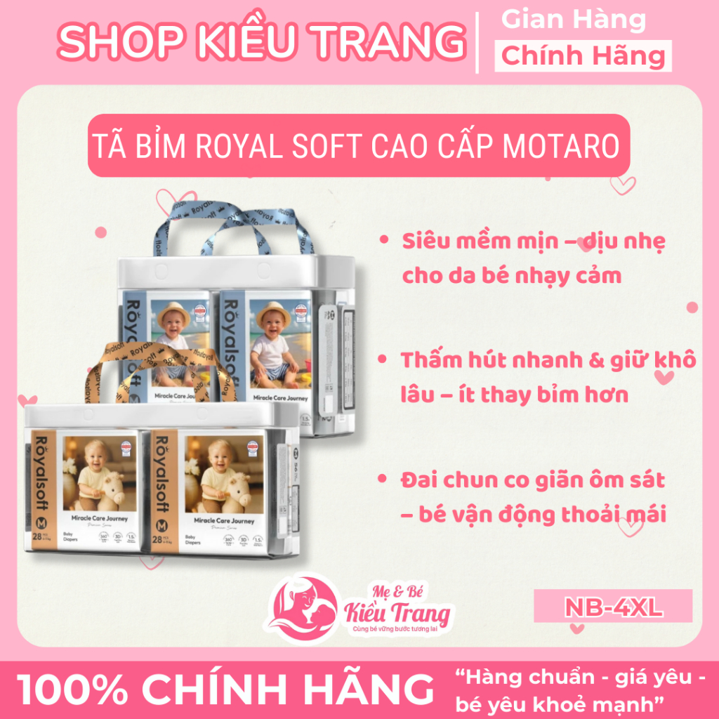 Tã bỉm quần dán ROYAL SOFT công nghệ Air Max 5D siêu mỏng thấm hút chính hãng MOTARO